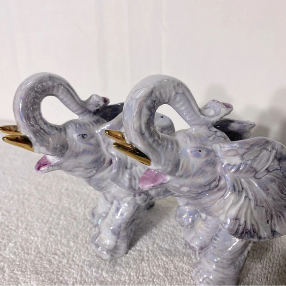 Vintage Marbled Purple Porcelain Elephants X2 - Picture 10 of 12